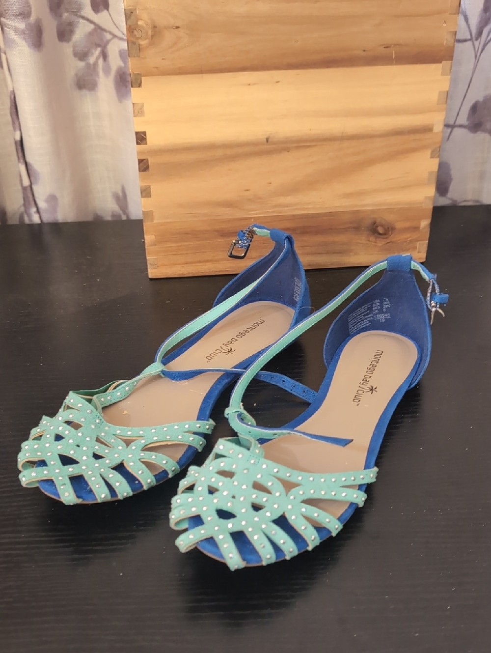 Montego Bay Club Blue and Mint Studded Woven Flats